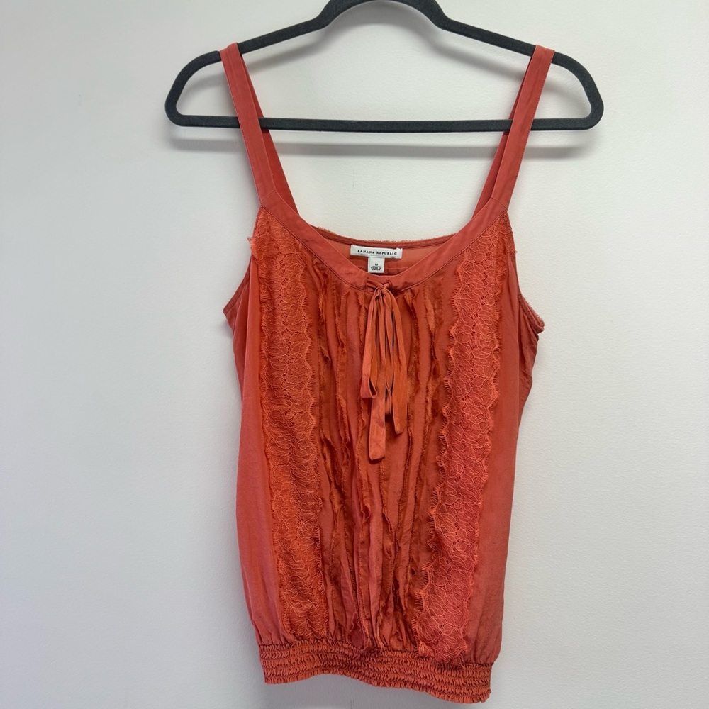 Banana Republic 100% Silk Rust Orange Lace-Front Camisole EUC Size M